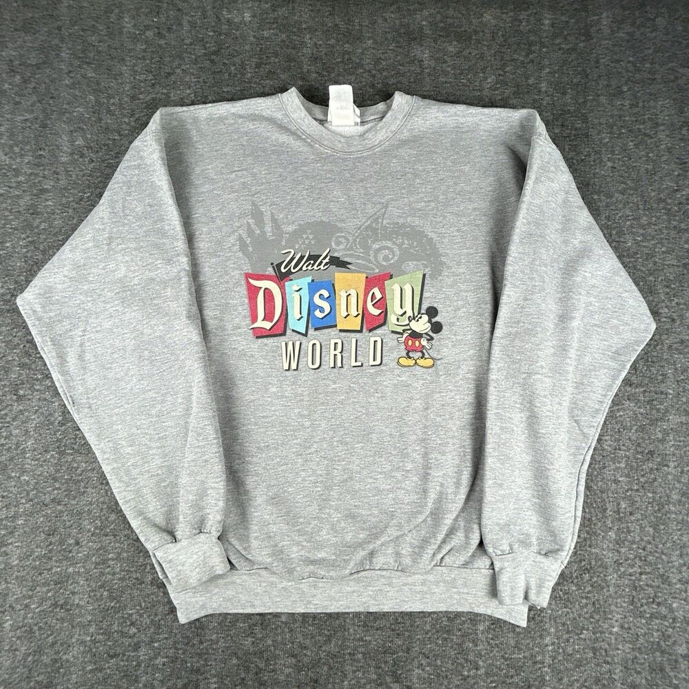 Vintage Disney World Sweatshirt Sz Large Grey Crewneck Mickey Mouse Cartoon 90s
